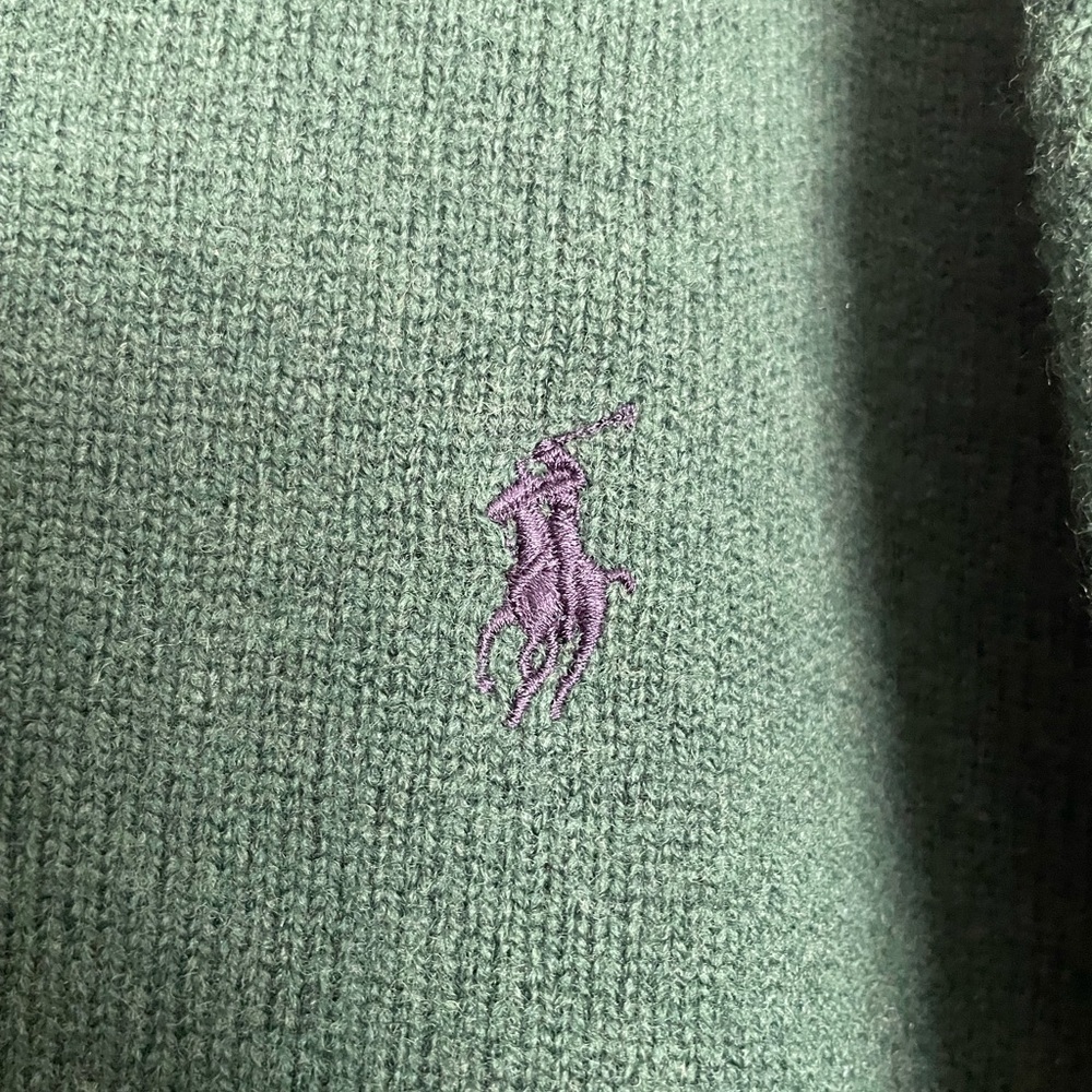 Vintage 100% Lambswool Polo by Ralph Lauren Dark Green V-Neck Sweater Mens XXL - Picture 3 of 7